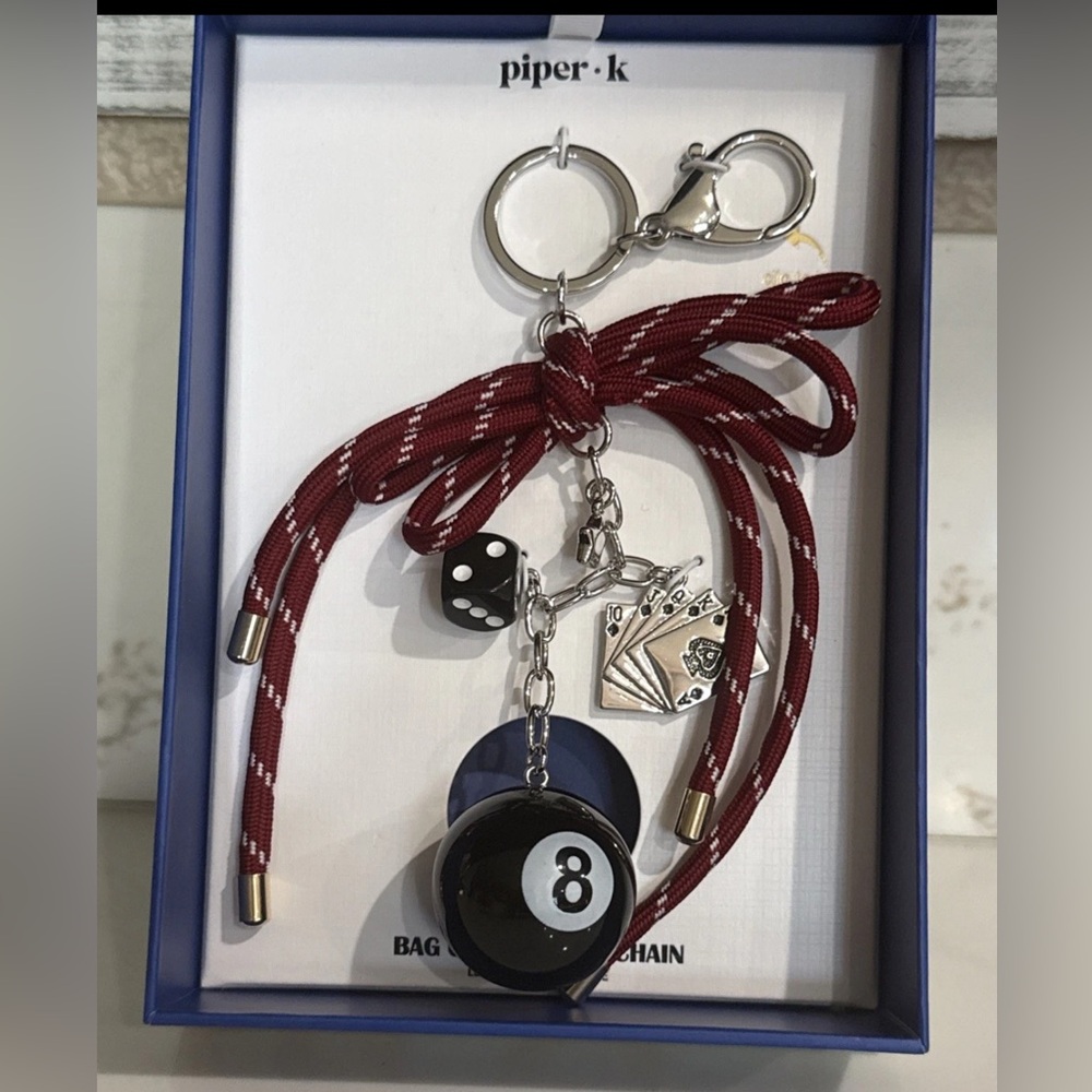 Piper K Feeling Lucky 8 Ball Dice Cards Bag Charm Key Chain